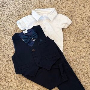 Amazon Kids Navy Blue Vest Set with White Polo and Polka Dot Bow Tie